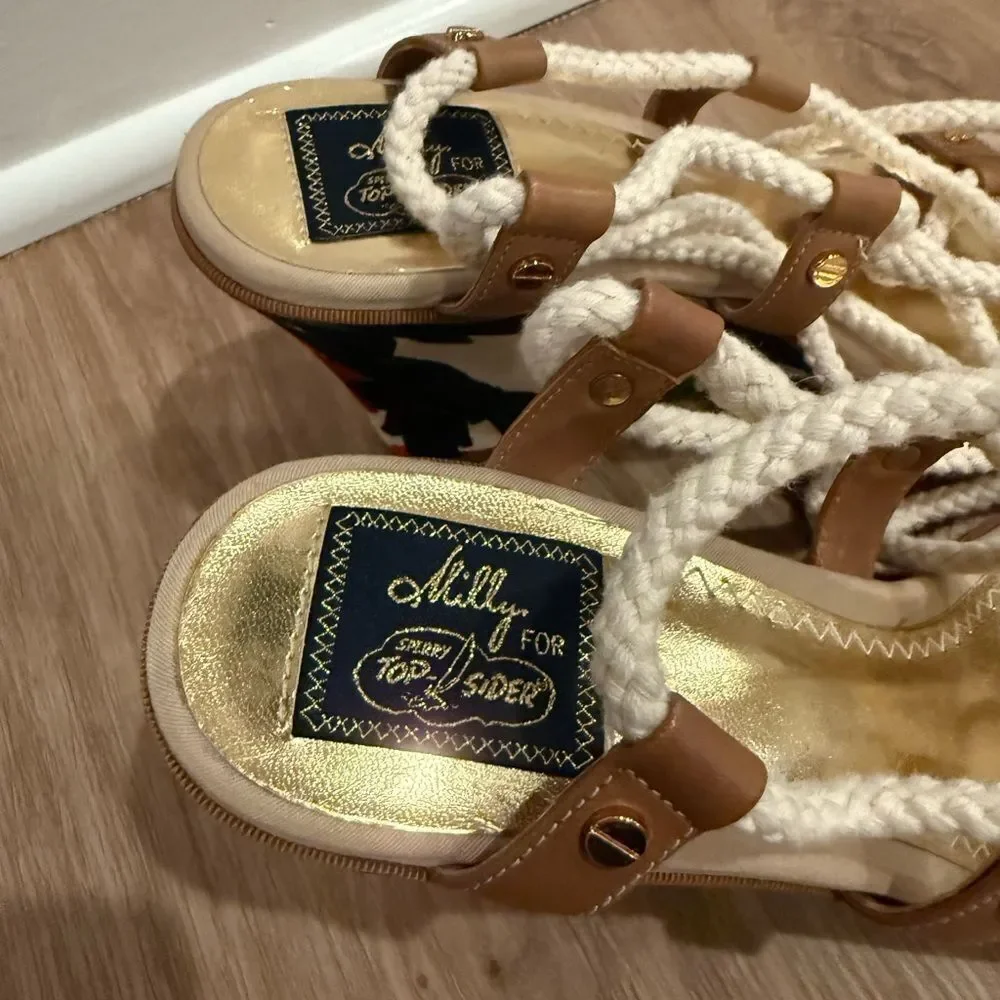 Milly for Sperry Topsider Floral Wedge Sandals with rope lace up